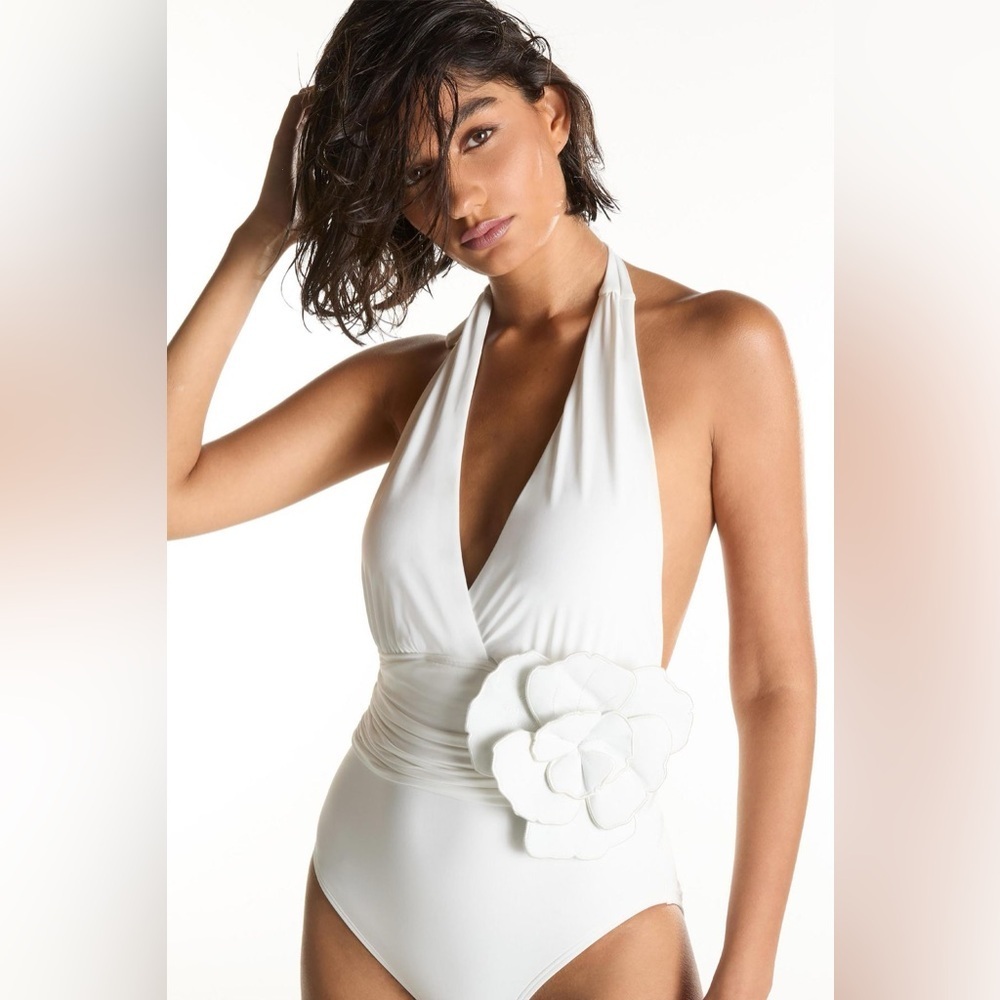 NEW One-Piece Halter Swimsuit bathing suit  with 3D Flower
